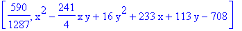 [590/1287, x^2-241/4*x*y+16*y^2+233*x+113*y-708]